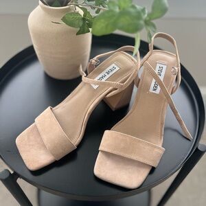 Steve Madden, nude, open toed, suede, heel.  Size 6.5